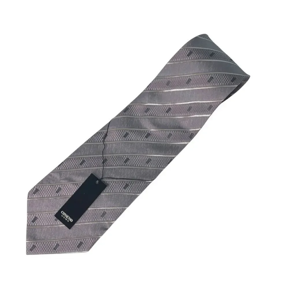 Consenso Uomo Hand Sewn Silk Tie Gray Pinstripe